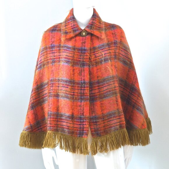 VINTAGE Rannoch Designs 1960’s Mohair & Wool Fringed Tartan Traditional Cape - Picture 1 of 7